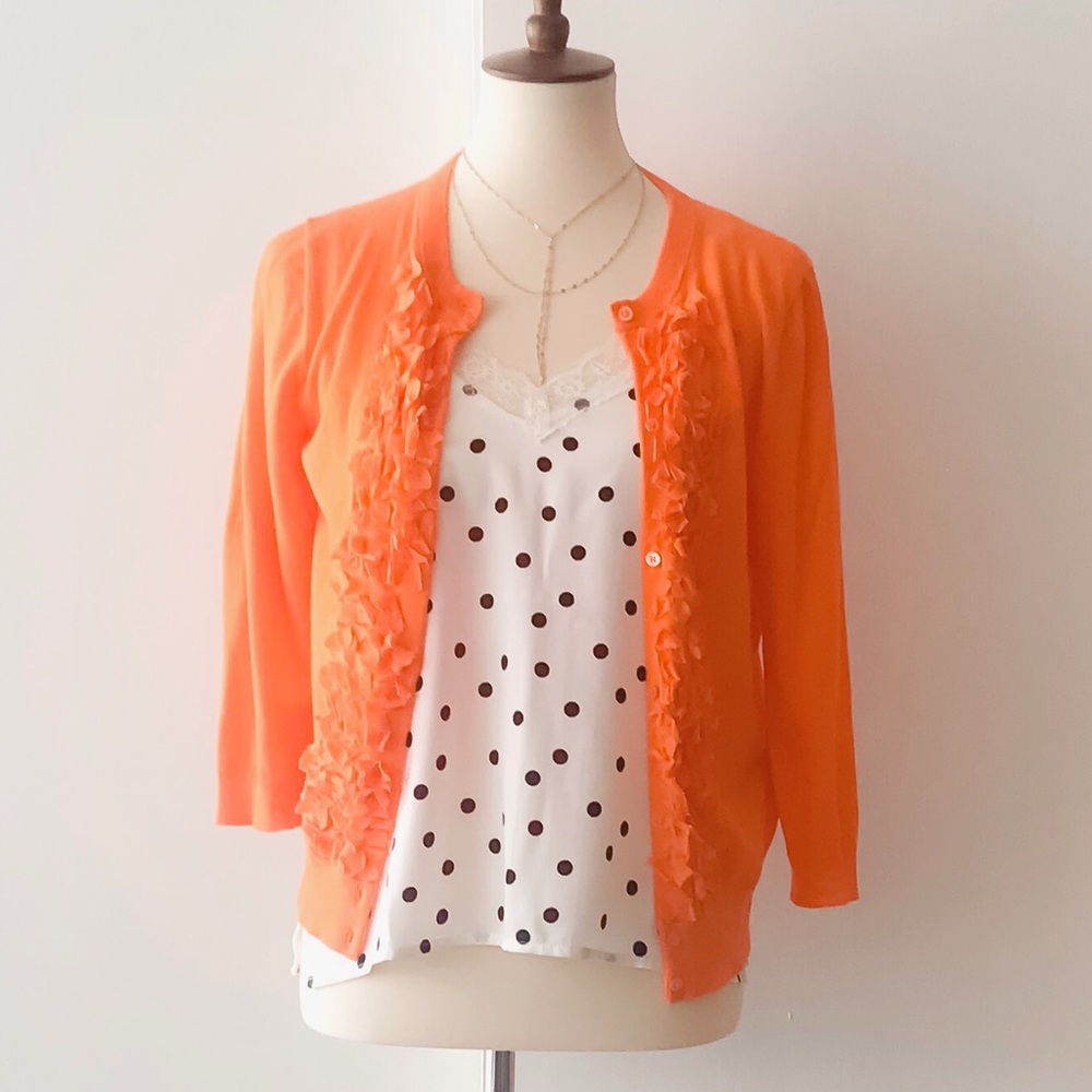 NWOT J CREW Orange 3D Floral Ruffle Cardigan